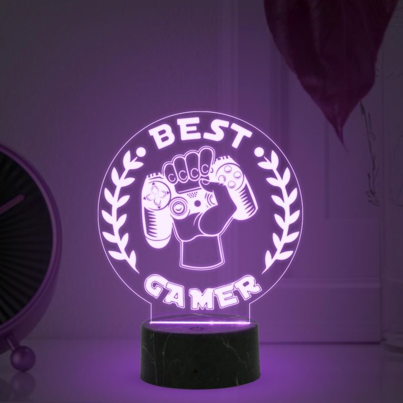 3D Illusion Best Gamer Console icon Logo Night Lamp with Multicolored Light Gift for Gamers & Bedroom Living Room Décor Light