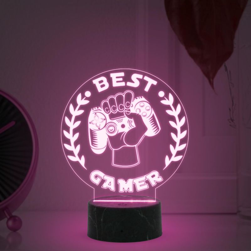 3D Illusion Best Gamer Console icon Logo Night Lamp with Multicolored Light Gift for Gamers & Bedroom Living Room Décor Light