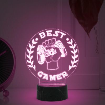 3D Illusion Best Gamer Console icon Logo Night Lamp with Multicolored Light Gift for Gamers & Bedroom Living Room Décor Light