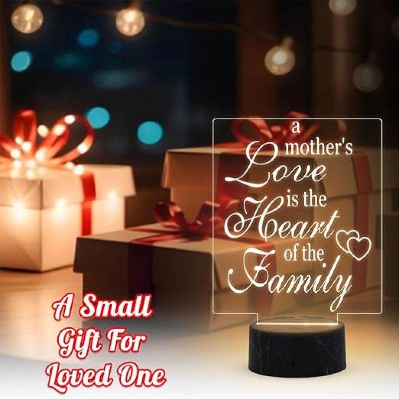 A Mothers Love is The Heart of The Family Engraved Night Lamp with Warm White Light Gift for Mom , Mother in law Gift for Mothers Day Express Your Love for Mom