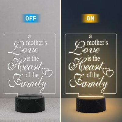 A Mothers Love is The Heart of The Family Engraved Night Lamp with Warm White Light Gift for Mom , Mother in law Gift for Mothers Day Express Your Love for Mom