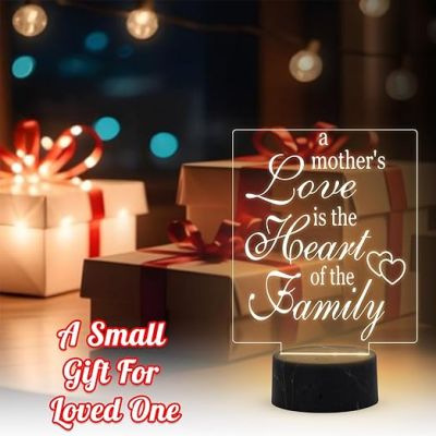 A Mothers Love is The Heart of The Family Engraved Night Lamp with Warm White Light Gift for Mom , Mother in law Gift for Mothers Day Express Your Love for Mom
