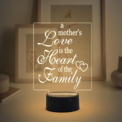 A Mothers Love is The Heart of The Family Engraved Night Lamp with Warm White Light Gift for Mom , Mother in law Gift for Mothers Day Express Your Love for Mom
