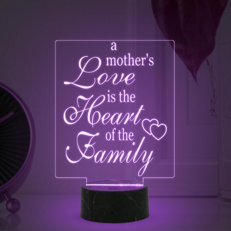 A Mothers Love is The Heart of The Family Engraved Night Lamp with Multicolored Light Gift for Mom , Mother in law Gift for Mothers Day Express Your Love for Mom