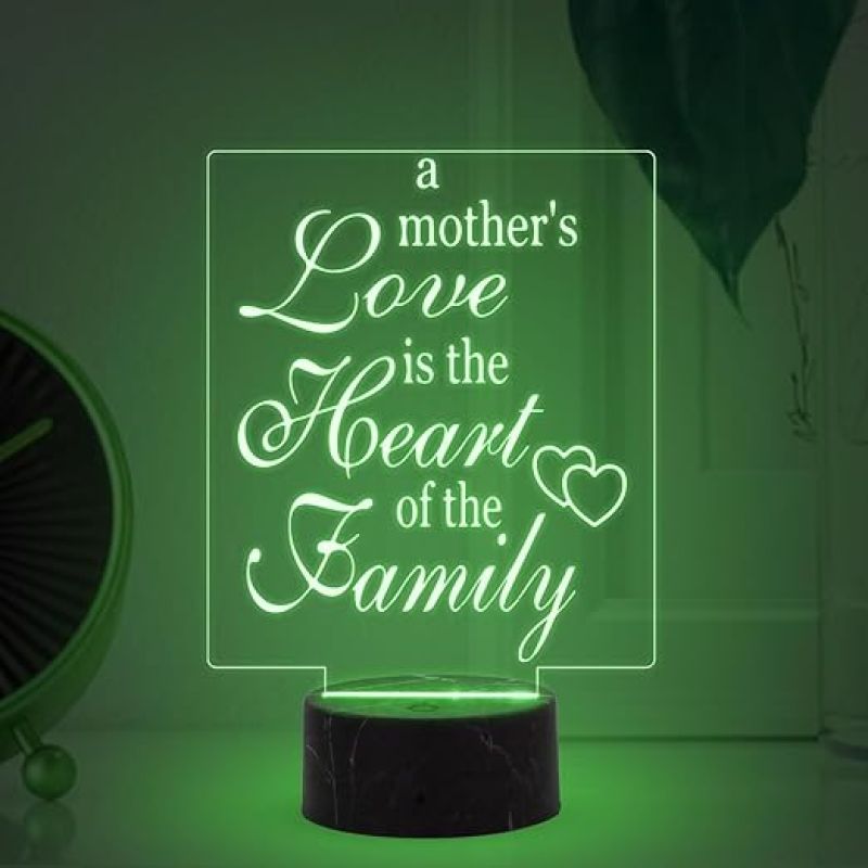 A Mothers Love is The Heart of The Family Engraved Night Lamp with Multicolored Light Gift for Mom , Mother in law Gift for Mothers Day Express Your Love for Mom