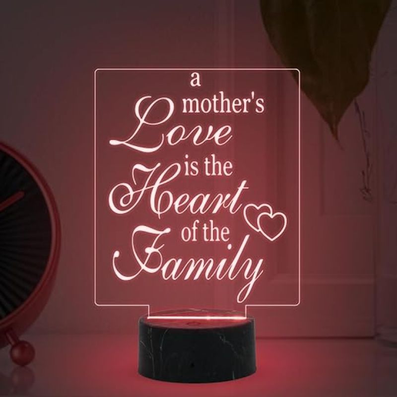 A Mothers Love is The Heart of The Family Engraved Night Lamp with Multicolored Light Gift for Mom , Mother in law Gift for Mothers Day Express Your Love for Mom