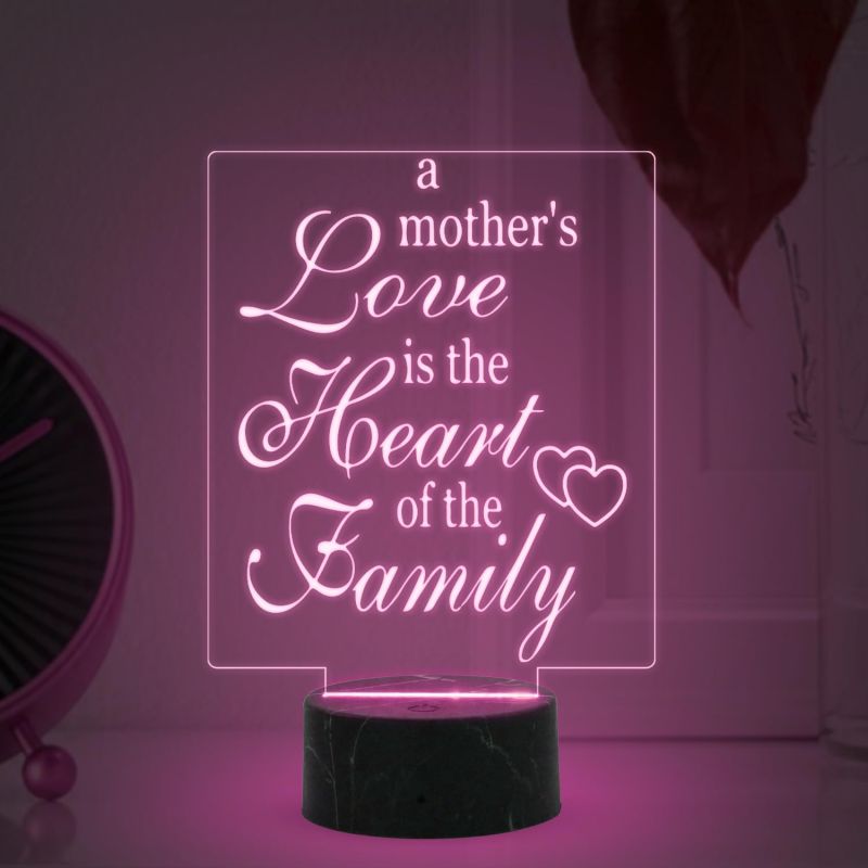A Mothers Love is The Heart of The Family Engraved Night Lamp with Multicolored Light Gift for Mom , Mother in law Gift for Mothers Day Express Your Love for Mom