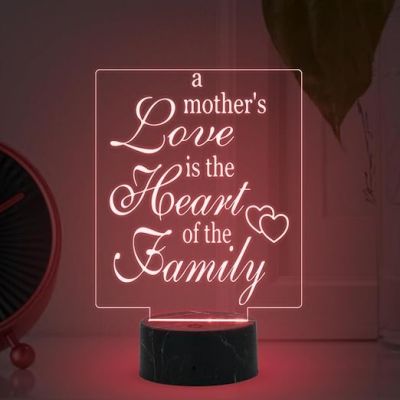 A Mothers Love is The Heart of The Family Engraved Night Lamp with Multicolored Light Gift for Mom , Mother in law Gift for Mothers Day Express Your Love for Mom