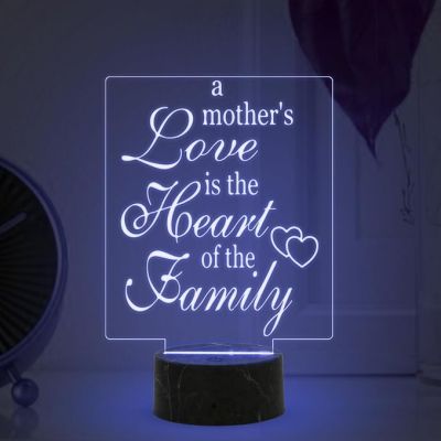 A Mothers Love is The Heart of The Family Engraved Night Lamp with Multicolored Light Gift for Mom , Mother in law Gift for Mothers Day Express Your Love for Mom