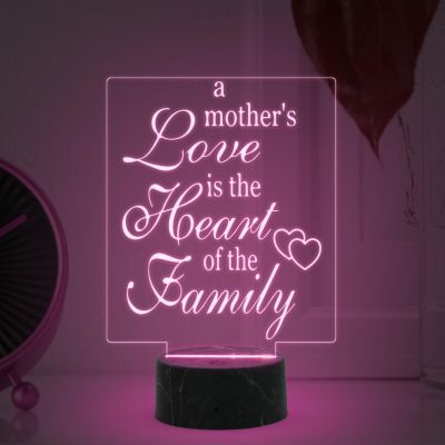A Mothers Love is The Heart of The Family Engraved Night Lamp with Multicolored Light Gift for Mom , Mother in law Gift for Mothers Day Express Your Love for Mom