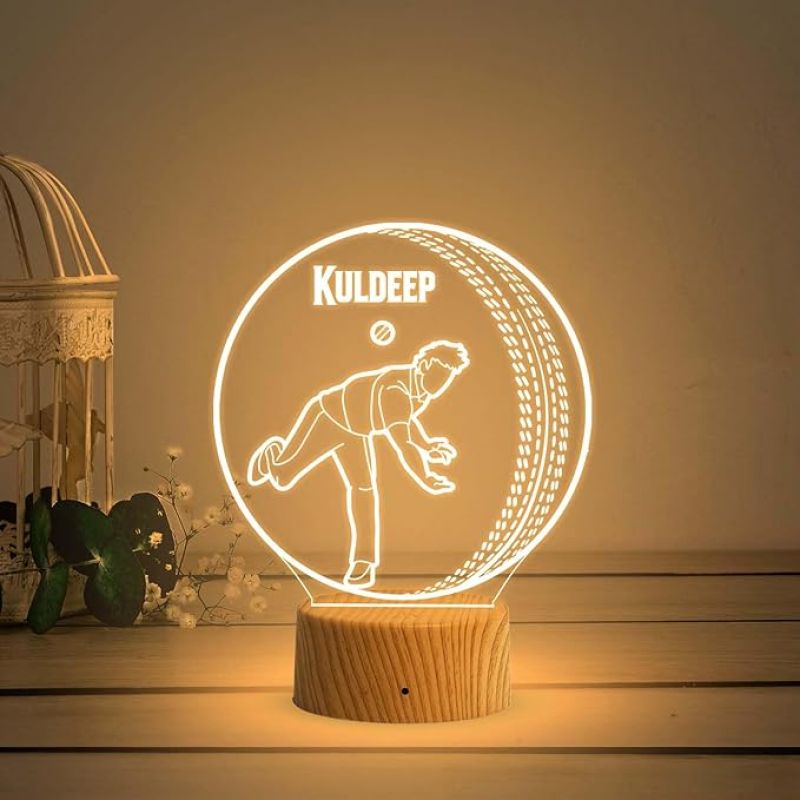 3D Illusion Cricket Ball Night Lamp with Warm White Light Customized with Name Birthday Birthday Gift for Cricketers & Sports Lovers Cricket Fans