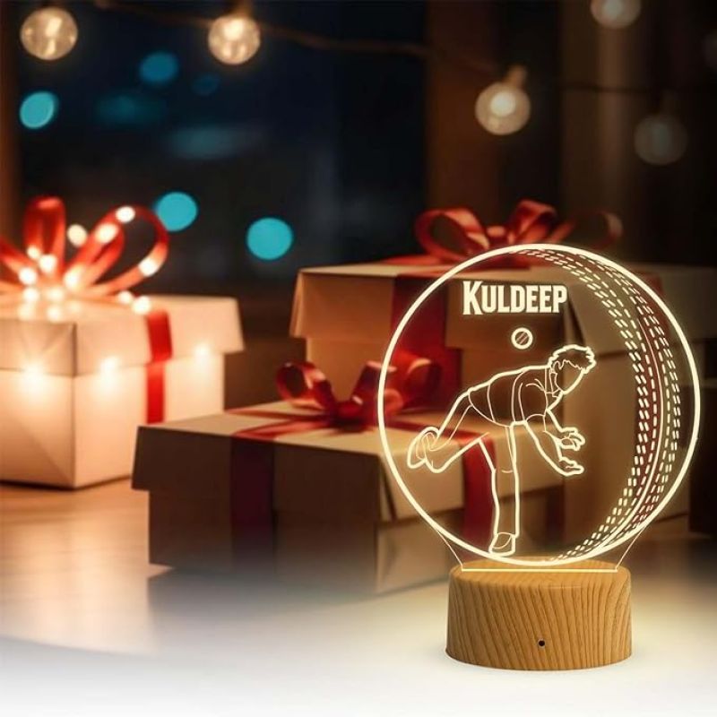 3D Illusion Cricket Ball Night Lamp with Warm White Light Customized with Name Birthday Birthday Gift for Cricketers & Sports Lovers Cricket Fans