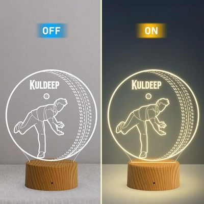 3D Illusion Cricket Ball Night Lamp with Warm White Light Customized with Name Birthday Birthday Gift for Cricketers & Sports Lovers Cricket Fans