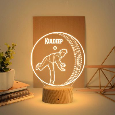 3D Illusion Cricket Ball Night Lamp with Warm White Light Customized with Name Birthday Birthday Gift for Cricketers & Sports Lovers Cricket Fans