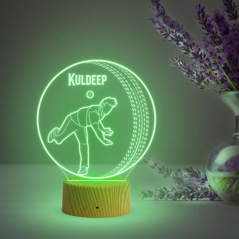 3D Illusion Cricket Ball Night Lamp with Multicolored Light Customized with Name Birthday Birthday Gift for Cricketers & Sports Lovers Cricket Fans