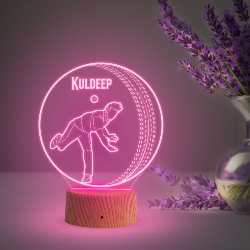 3D Illusion Cricket Ball Night Lamp with Multicolored Light Customized with Name Birthday Birthday Gift for Cricketers & Sports Lovers Cricket Fans