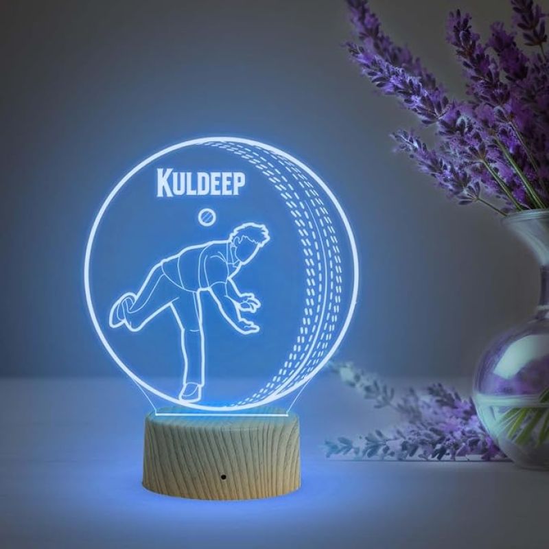 3D Illusion Cricket Ball Night Lamp with Multicolored Light Customized with Name Birthday Birthday Gift for Cricketers & Sports Lovers Cricket Fans
