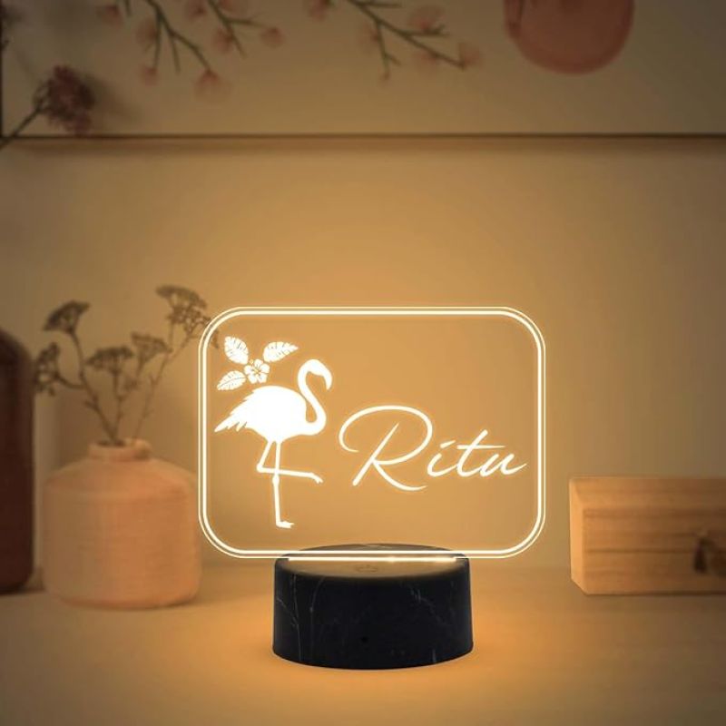 3D Illusion Flamingo Bird Design Night Lamp with Warm White Light Customized with Name Birthday Gift for Someone Special , Girlfriend Room Decor for Girls