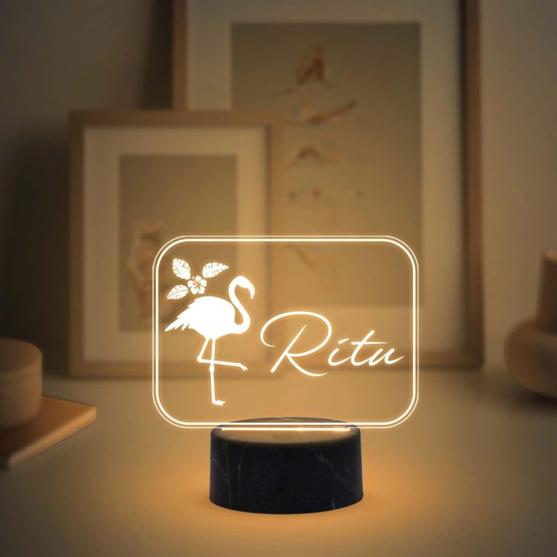 3D Illusion Flamingo Bird Design Night Lamp with Warm White Light Customized with Name Birthday Gift for Someone Special , Girlfriend Room Decor for Girls