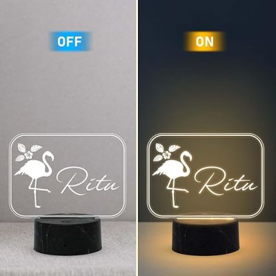3D Illusion Flamingo Bird Design Night Lamp with Warm White Light Customized with Name Birthday Gift for Someone Special , Girlfriend Room Decor for Girls