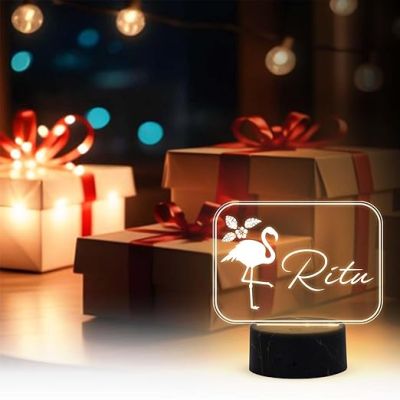 3D Illusion Flamingo Bird Design Night Lamp with Warm White Light Customized with Name Birthday Gift for Someone Special , Girlfriend Room Decor for Girls