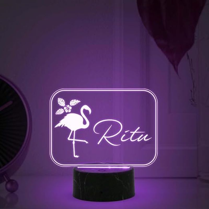 3D Illusion Flamingo Bird Design Night Lamp with Multicolored Light Customized with Name Birthday Gift for Someone Special , Girlfriend Room Decor for Girls