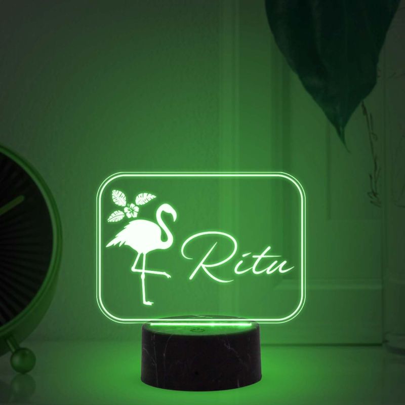 3D Illusion Flamingo Bird Design Night Lamp with Multicolored Light Customized with Name Birthday Gift for Someone Special , Girlfriend Room Decor for Girls