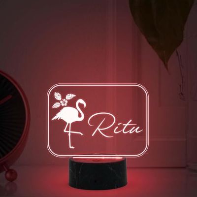 3D Illusion Flamingo Bird Design Night Lamp with Multicolored Light Customized with Name Birthday Gift for Someone Special , Girlfriend Room Decor for Girls