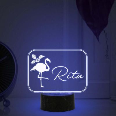 3D Illusion Flamingo Bird Design Night Lamp with Multicolored Light Customized with Name Birthday Gift for Someone Special , Girlfriend Room Decor for Girls