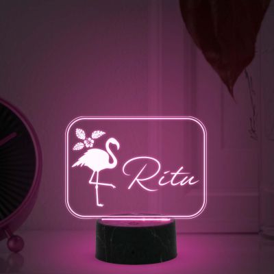 3D Illusion Flamingo Bird Design Night Lamp with Multicolored Light Customized with Name Birthday Gift for Someone Special , Girlfriend Room Decor for Girls