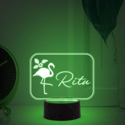 3D Illusion Flamingo Bird Design Night Lamp with Multicolored Light Customized with Name Birthday Gift for Someone Special , Girlfriend Room Decor for Girls