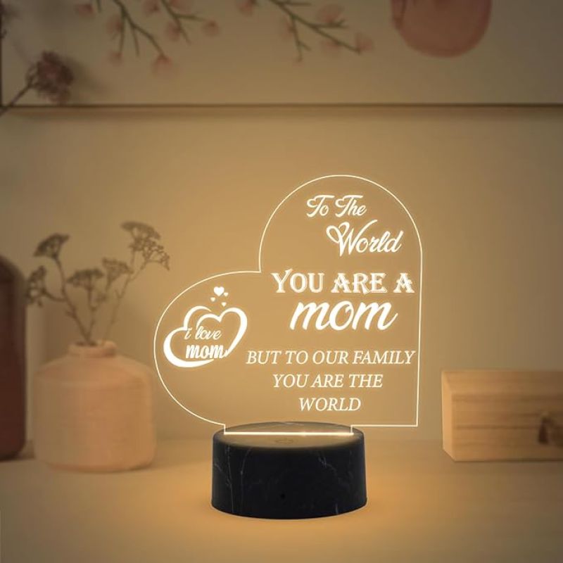 I love Mom Quote Engraved Night Lamp with Warm White Light Memorable Gift for Mom Surprise Gift for Mom Mothers Day Gift for Mom