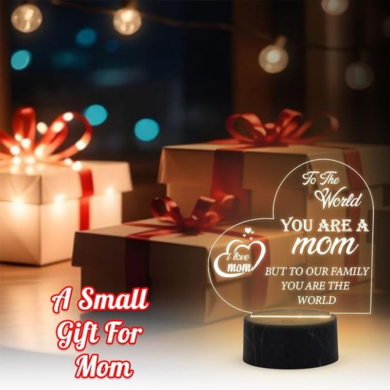 I love Mom Quote Engraved Night Lamp with Warm White Light Memorable Gift for Mom Surprise Gift for Mom Mothers Day Gift for Mom