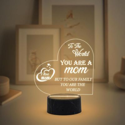 I love Mom Quote Engraved Night Lamp with Warm White Light Memorable Gift for Mom Surprise Gift for Mom Mothers Day Gift for Mom