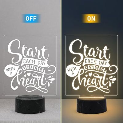 Start Each Day with A Grateful Heart Quote Engraved Night Lamp with Warm White Light Motivational Lamp Bedroom Living Room Decor Light