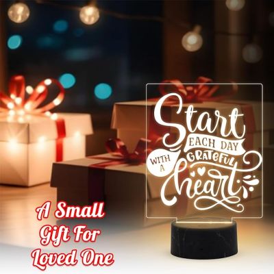 Start Each Day with A Grateful Heart Quote Engraved Night Lamp with Warm White Light Motivational Lamp Bedroom Living Room Decor Light