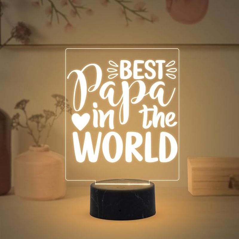 Best Papa in The World Night Lamp with Warm White Light Fathers Day Gift for Dad Birthday Gift for Dad from Daughter & Son Surprise Gift for Dad