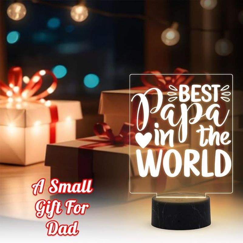 Best Papa in The World Night Lamp with Warm White Light Fathers Day Gift for Dad Birthday Gift for Dad from Daughter & Son Surprise Gift for Dad