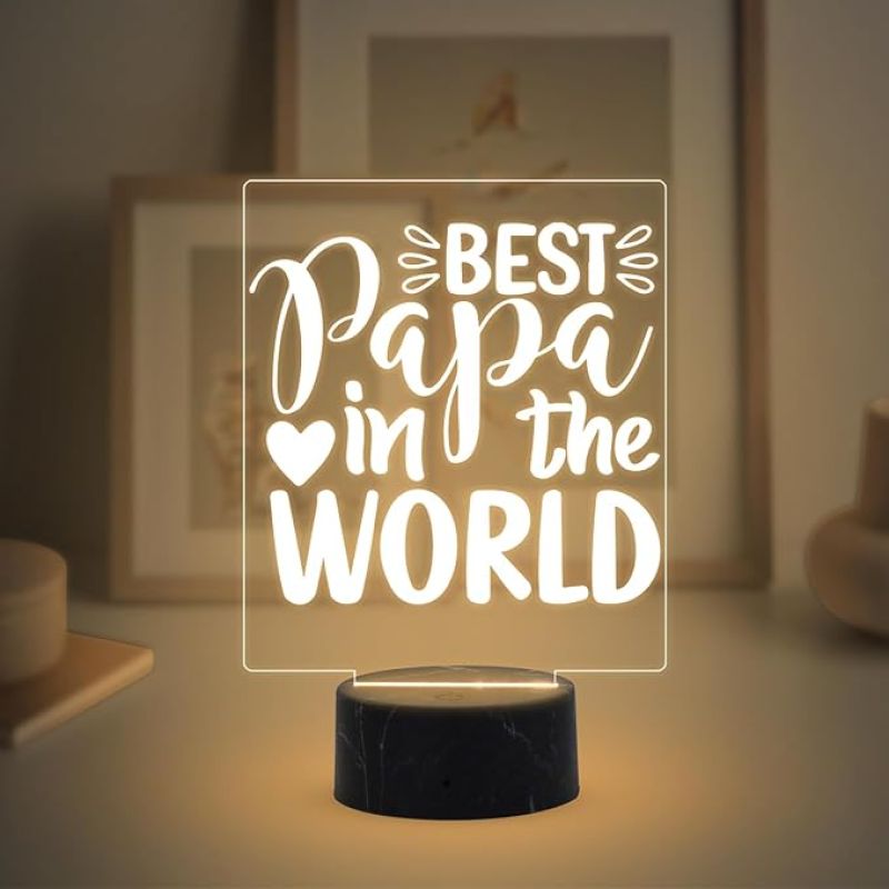 Best Papa in The World Night Lamp with Warm White Light Fathers Day Gift for Dad Birthday Gift for Dad from Daughter & Son Surprise Gift for Dad