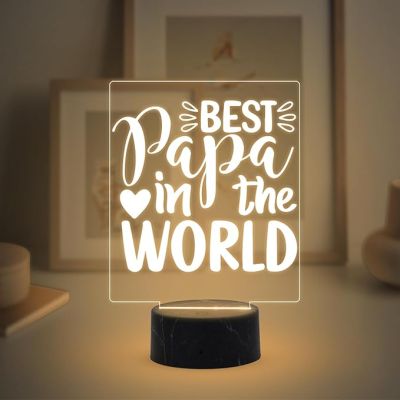 Best Papa in The World Night Lamp with Warm White Light Fathers Day Gift for Dad Birthday Gift for Dad from Daughter & Son Surprise Gift for Dad
