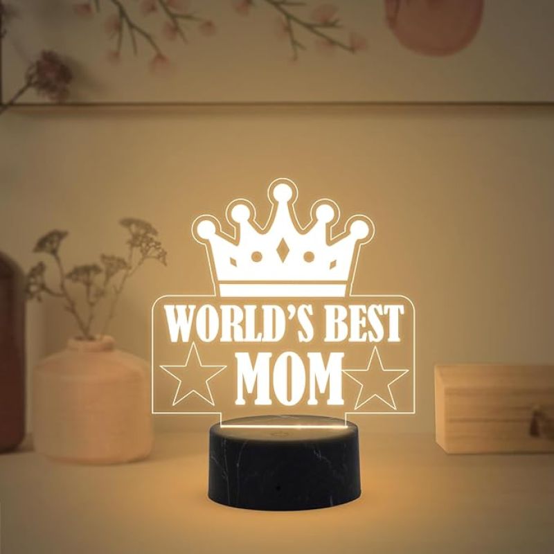 3D Illusion World Best Mom night Lamp with Warm White Light Mothers Day Gift for Mom, Surprise Gift for Mom Birthday, Gift for Mom from Daughter