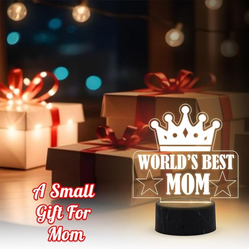 3D Illusion World Best Mom night Lamp with Warm White Light Mothers Day Gift for Mom, Surprise Gift for Mom Birthday, Gift for Mom from Daughter