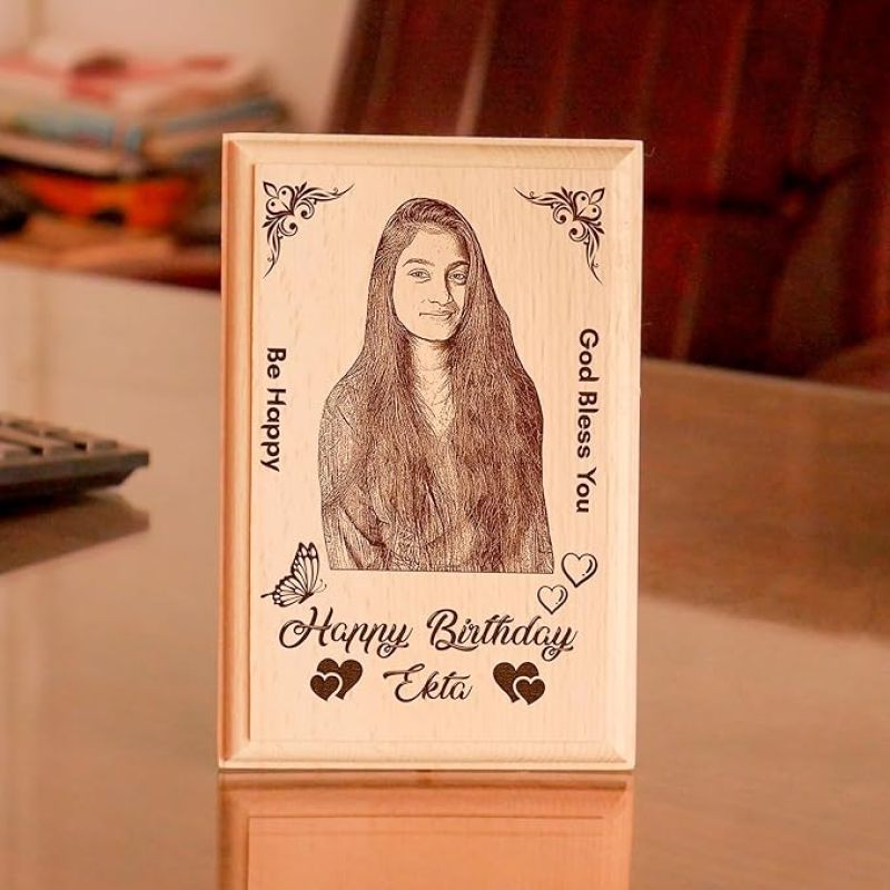 Happy Birthday Photo Wooden Plaque Customized with Photo & Name Birthday Gift For Friends, Wife, Girlfriend, Gift for Someone Special