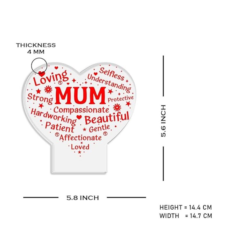 Mother Heart Shape Engraved Night Lamp with Warm White Light Mothers Day Gift for Mom Surprise Gift for Mom Express Your Love for Mom Bedroom Living Room Decor Light