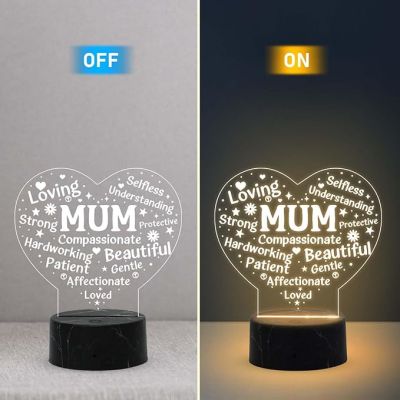 Mother Heart Shape Engraved Night Lamp with Warm White Light Mothers Day Gift for Mom Surprise Gift for Mom Express Your Love for Mom Bedroom Living Room Decor Light