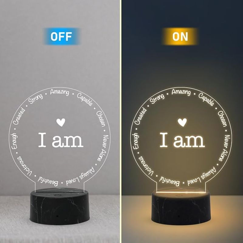 I am Night Lamp with Warm White Light Birthday Gift for Yourself Bedroom Living Room Decor & Motivational Light