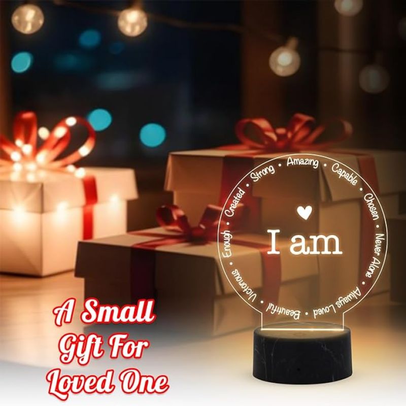I am Night Lamp with Warm White Light Birthday Gift for Yourself Bedroom Living Room Decor & Motivational Light