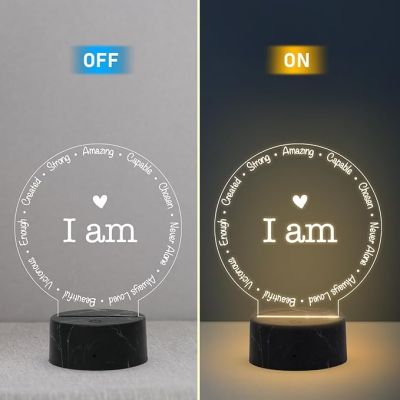 I am Night Lamp with Warm White Light Birthday Gift for Yourself Bedroom Living Room Decor & Motivational Light