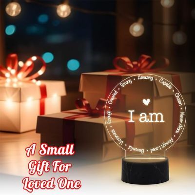 I am Night Lamp with Warm White Light Birthday Gift for Yourself Bedroom Living Room Decor & Motivational Light