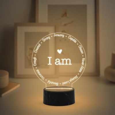 I am Night Lamp with Warm White Light Birthday Gift for Yourself Bedroom Living Room Decor & Motivational Light